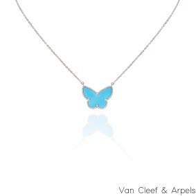 Van Cleef & Arpels White Gold Turquoise Lucky Alhambra Butterfly Pendant